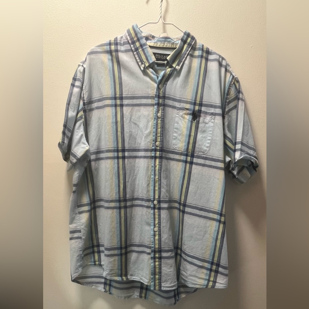 US Polo Assoc Preppy Summery Comfy Short Sleeve Button Shirt, Sz XL, Blue Plaid
